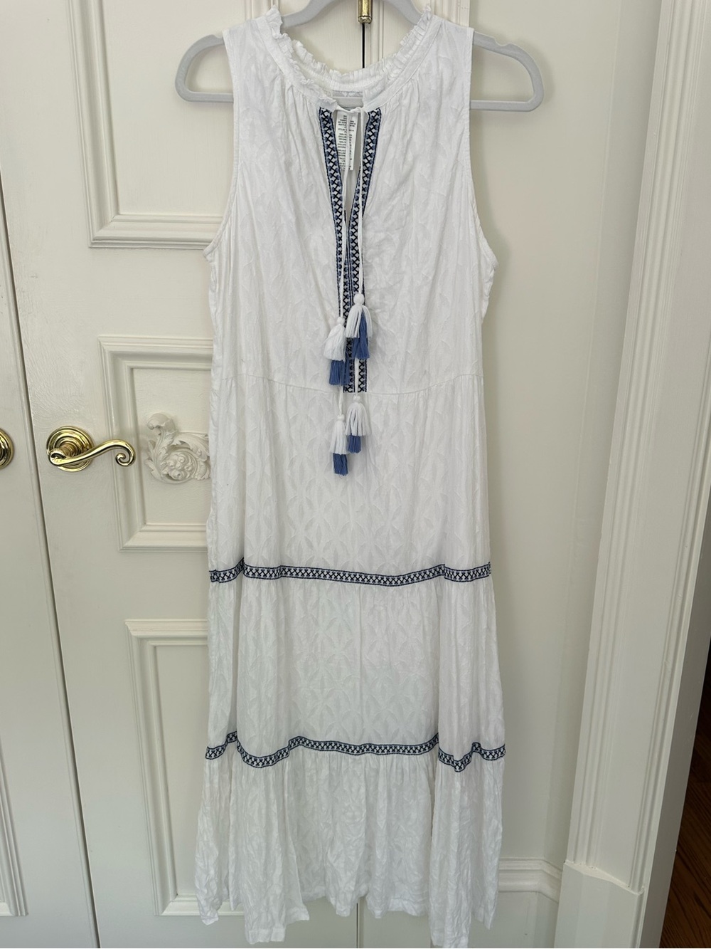 Tommy Bahama Sleeveless White Maxi Dress with Navy Trim